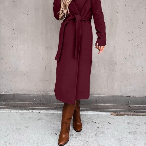 Burgundy Womens Belt Trench Coat with Pockets Size 42 - Picture 2 of 9